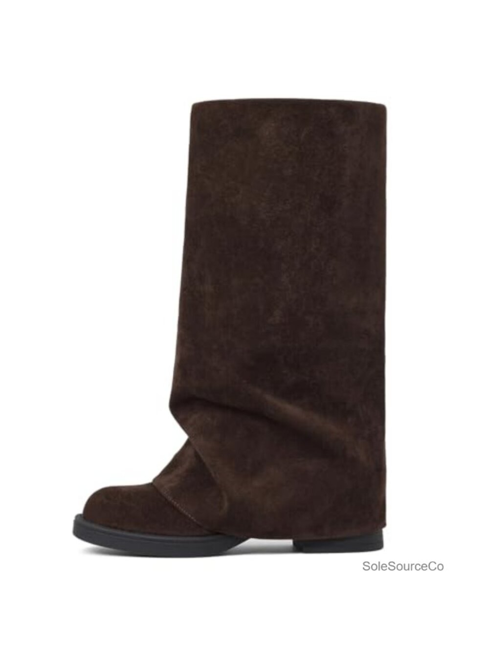Slouchy Fold Over Knee-High Boots Vegan Leather Block Heel